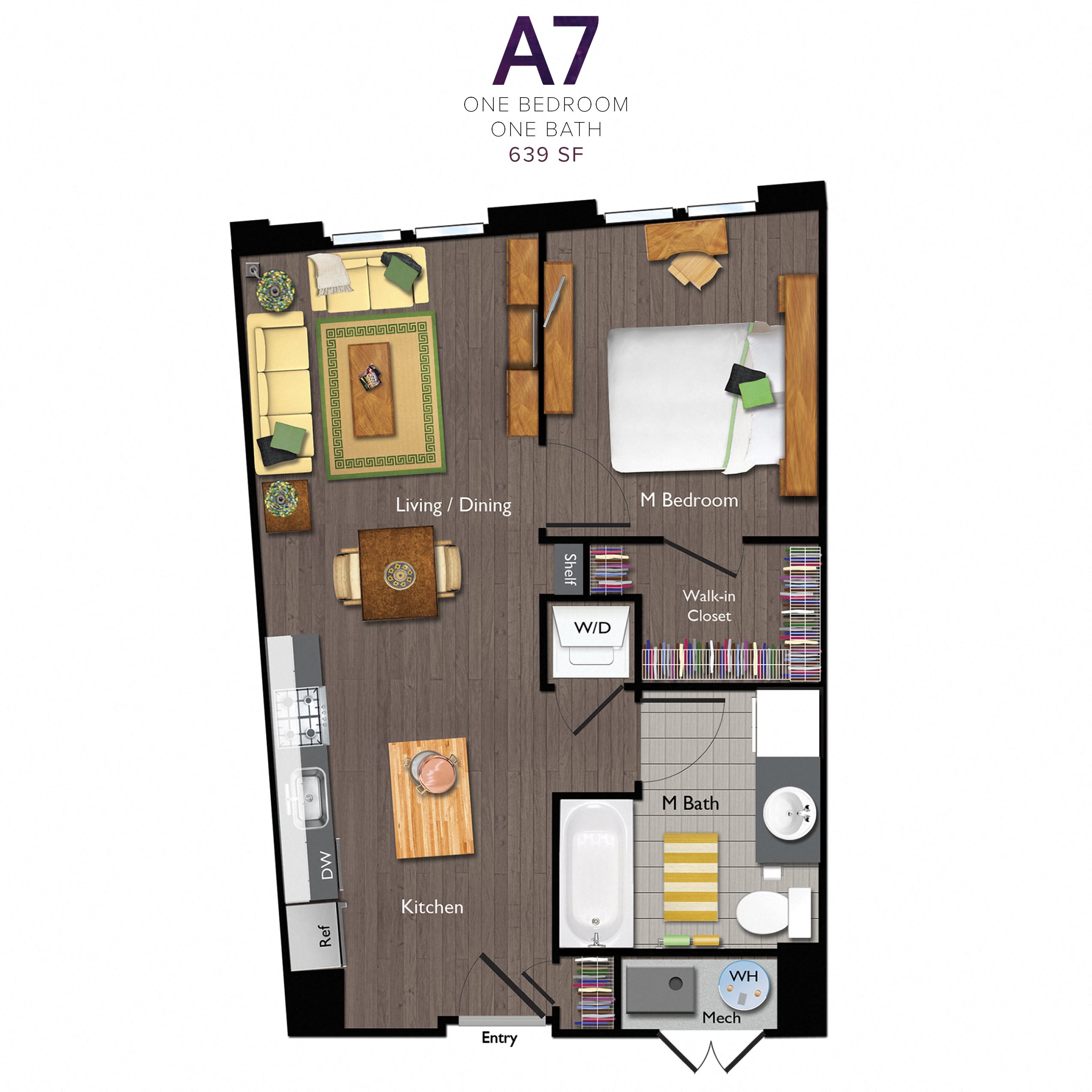 One Bedroom/One Bathroom (A07) Floor Plan 17