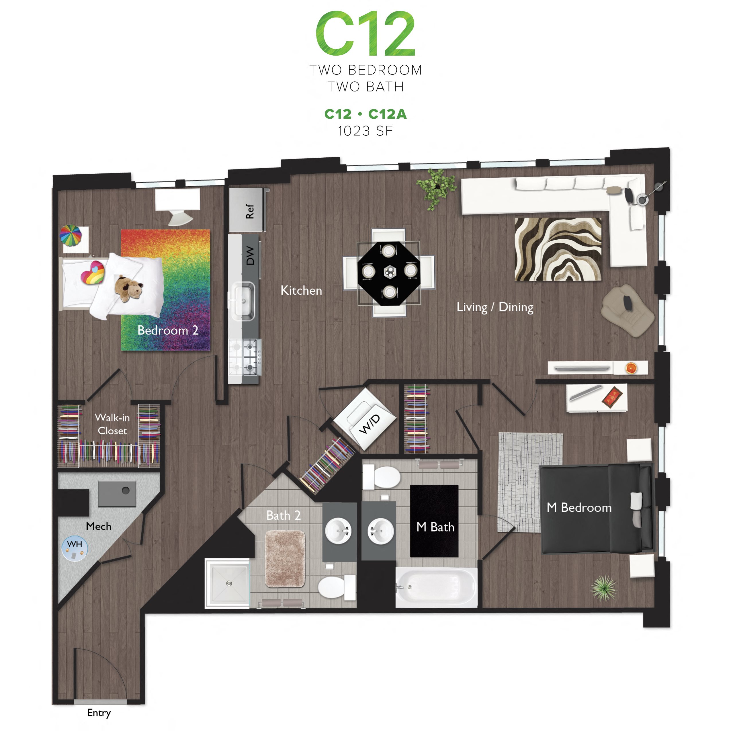 Two Bedrooms/Two Bathrooms (C12) Floor Plan 20