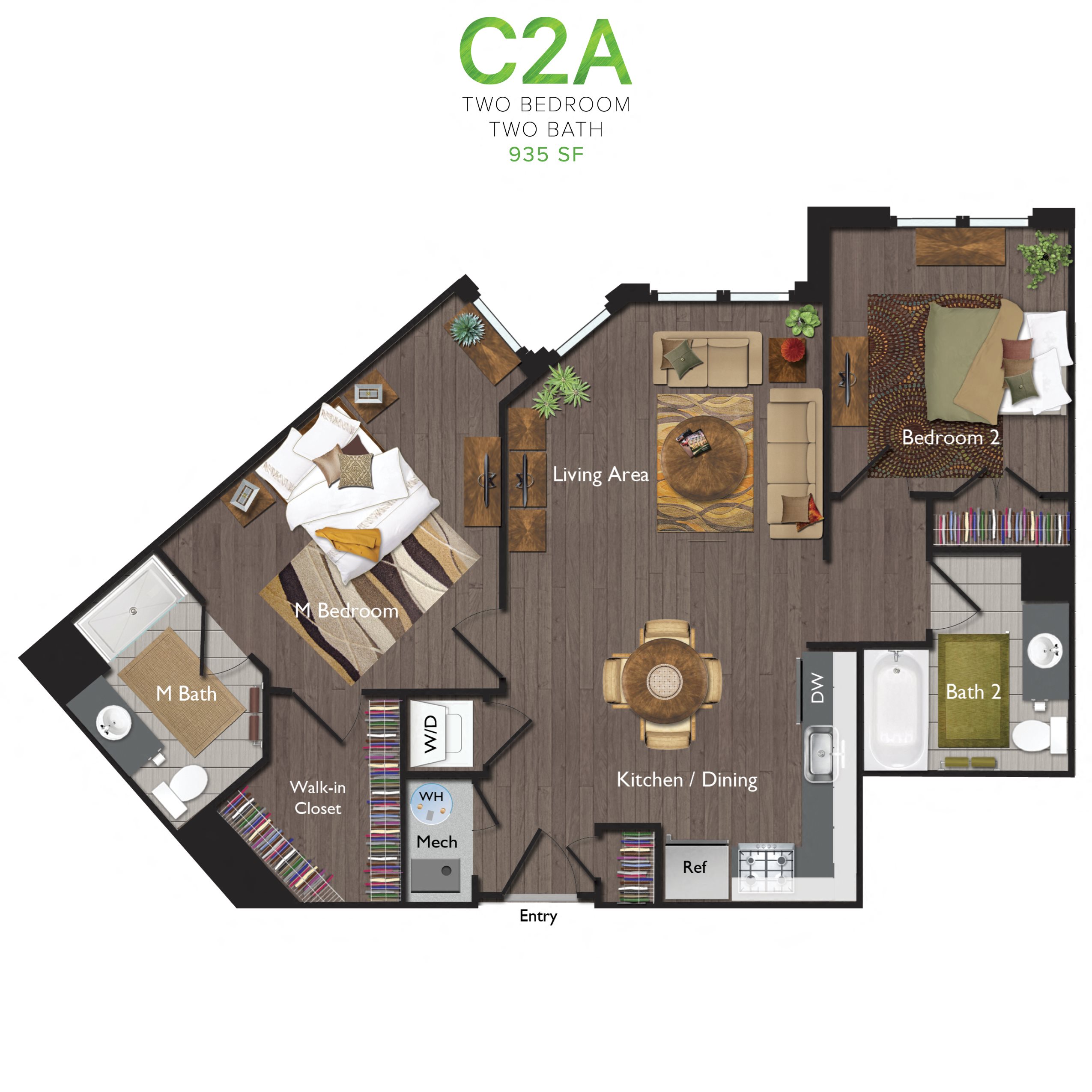 Two Bedrooms/Two Bathrooms (C02A) Floor Plan 10