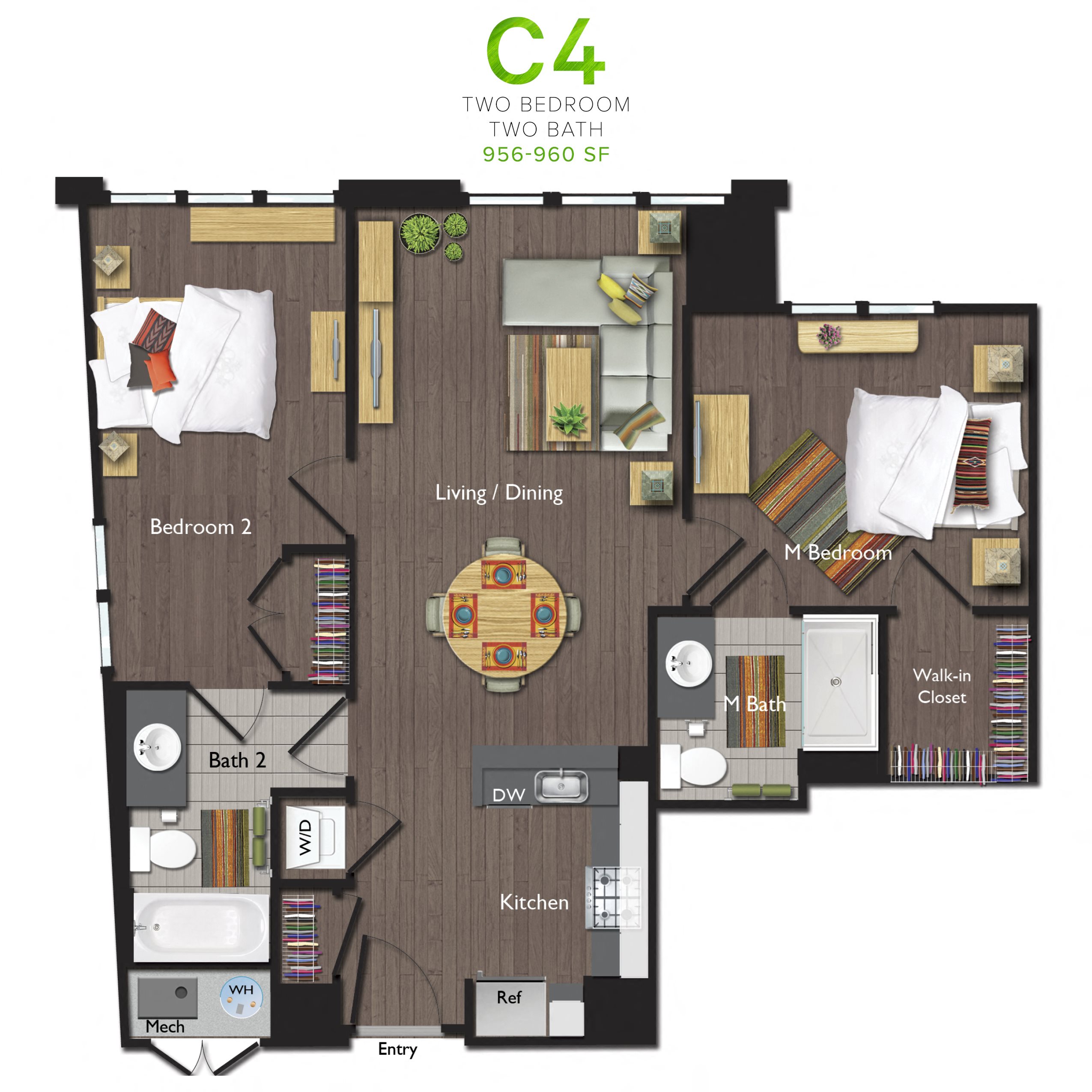 Two Bedrooms/Two Bathrooms (C04) Floor Plan 5