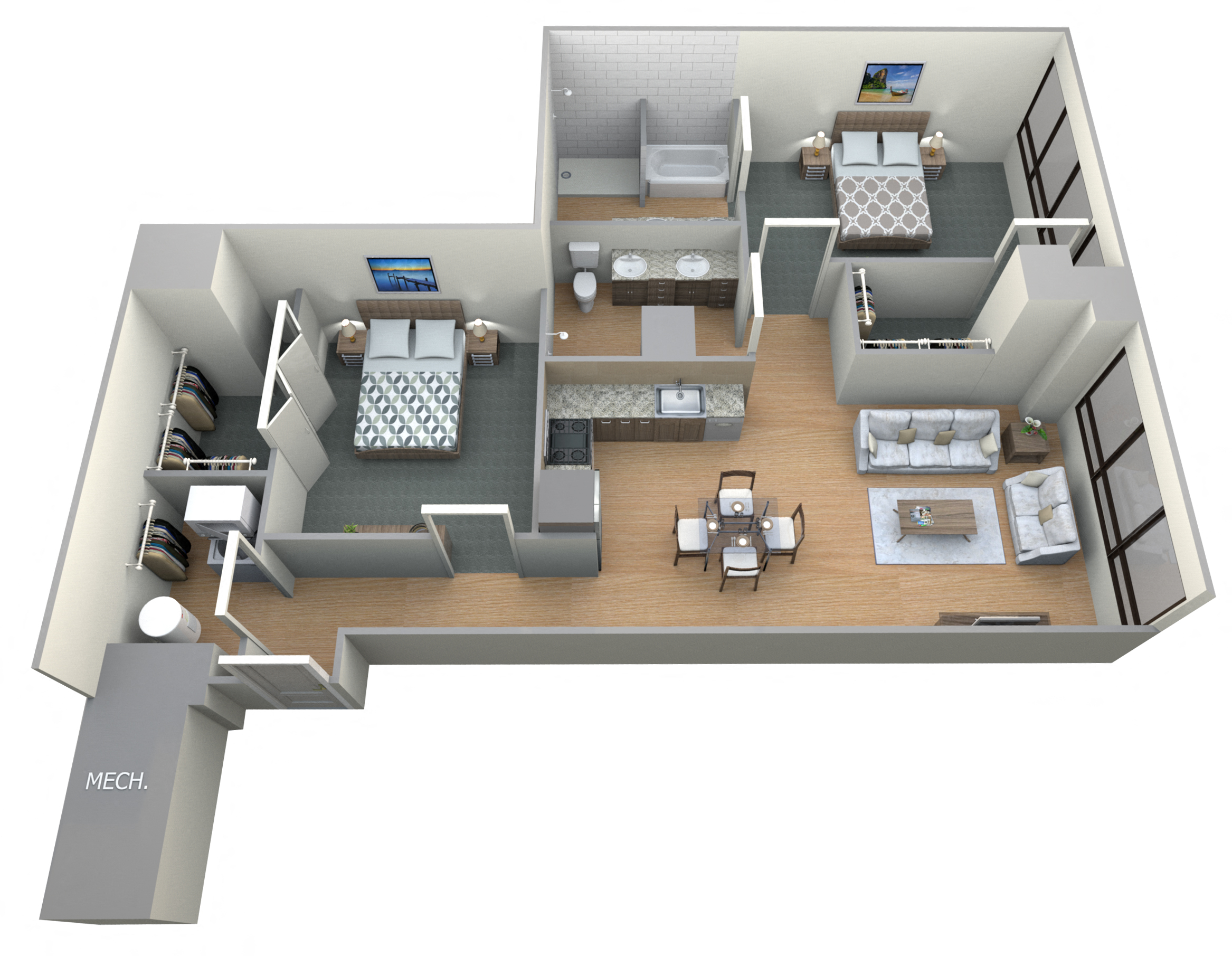 Huntington Floor Plan at M Apartments, Spokane, 99201