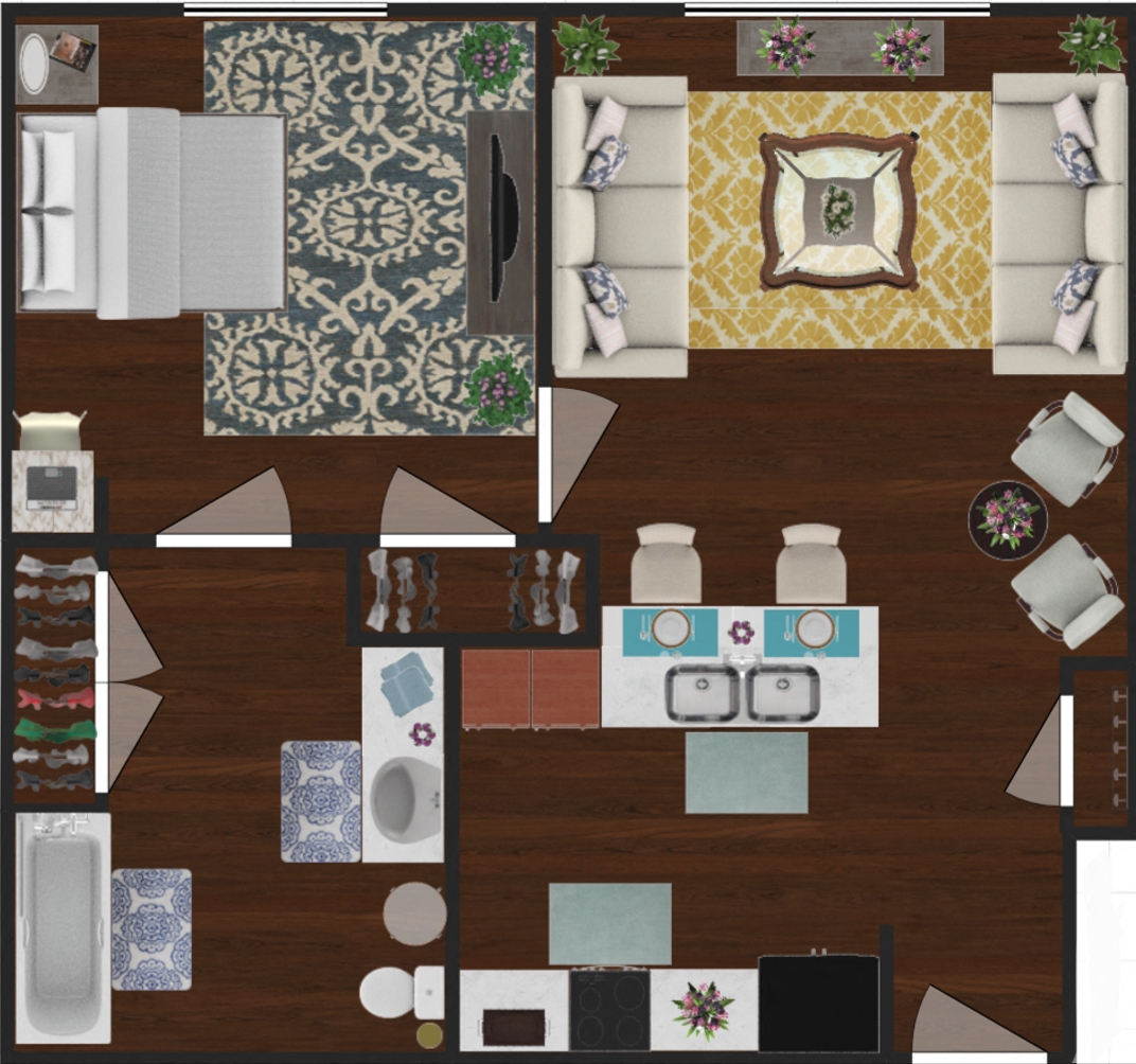 1 Bedroom 1 Bath 3D Floorplan, Wheatley Park Senior San Antonio, TX