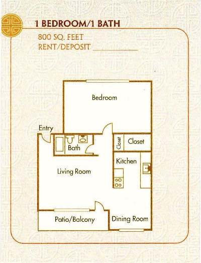 1 Bed 1 Bath Floor Plan 1