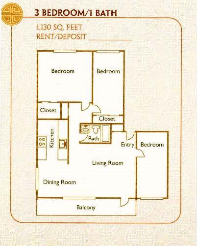3 Bed 1 Bath Floor Plan 3