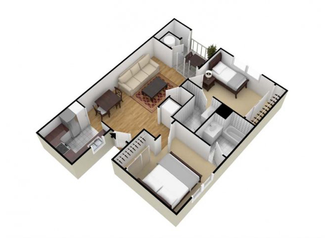 Garden Villa 2 Bedroom 2 Bath Floor Plan Garden Villa Floor Plan at Mirabella Apartments, 92203, CA