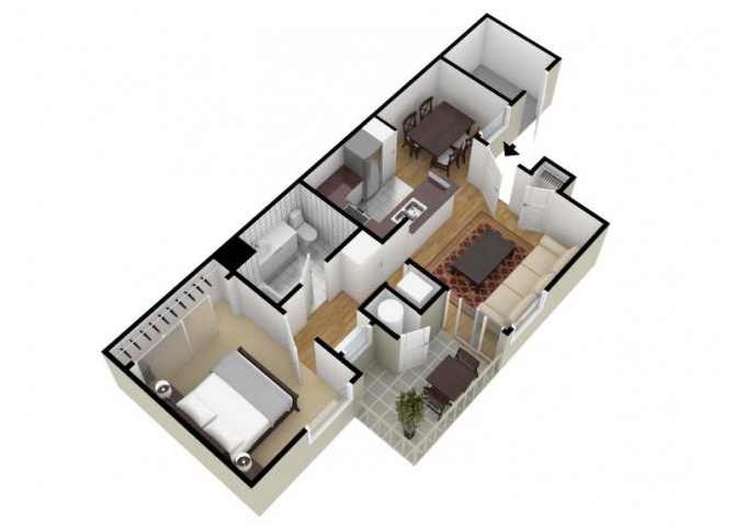 Rancho 1 Bedroom 1 Bath Floor Plan Rancho Floor Plan at Mirabella Apartments, Bermuda Dunes, 92203