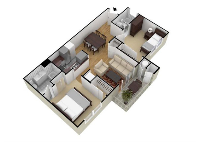 Terrace 2 Bedroom 2 Bath Floor Plan Terrace Floor Plan at Mirabella Apartments, 40300 Washington Street, CA