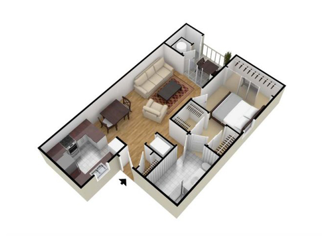 Vista 1 Bedroom 1 Bath Floor Plan Vista Floor Plan at Mirabella Apartments, California, 92203