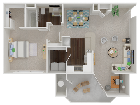 one bedroom floor plan l Oak Brook Apartments in Rancho Cordova CA 