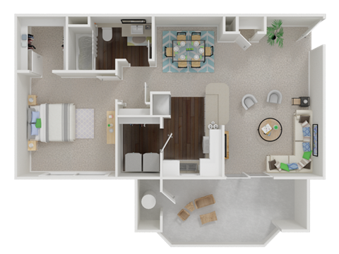 one  bedroom floor plan at Oak Brook Apartments in Rancho Cordova CA