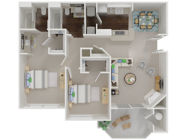two bedroom floor plan l Oak Brook Apartments in Rancho Cordova CA