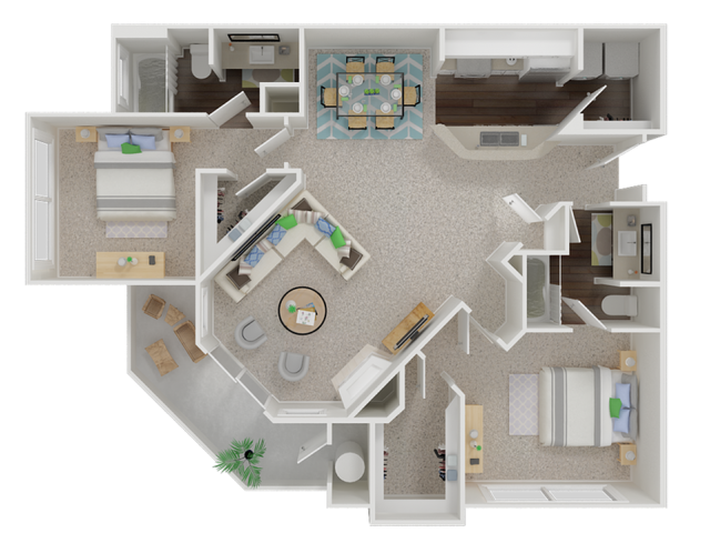 two bedroom floor plan l Oak Brook Apartments in Rancho Cordova CA