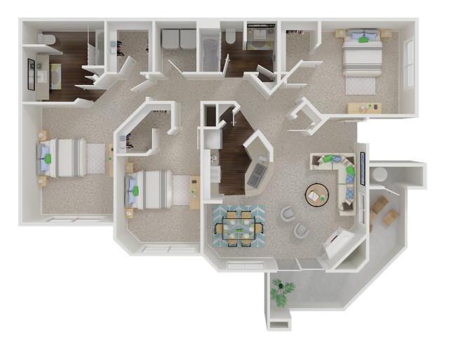 three bedroom floor planl Oak Brook Apartments in Rancho Cordova CA