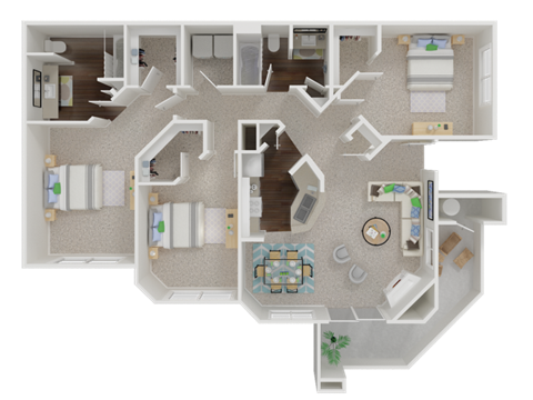 three bedroom floor planl Oak Brook Apartments in Rancho Cordova CA 