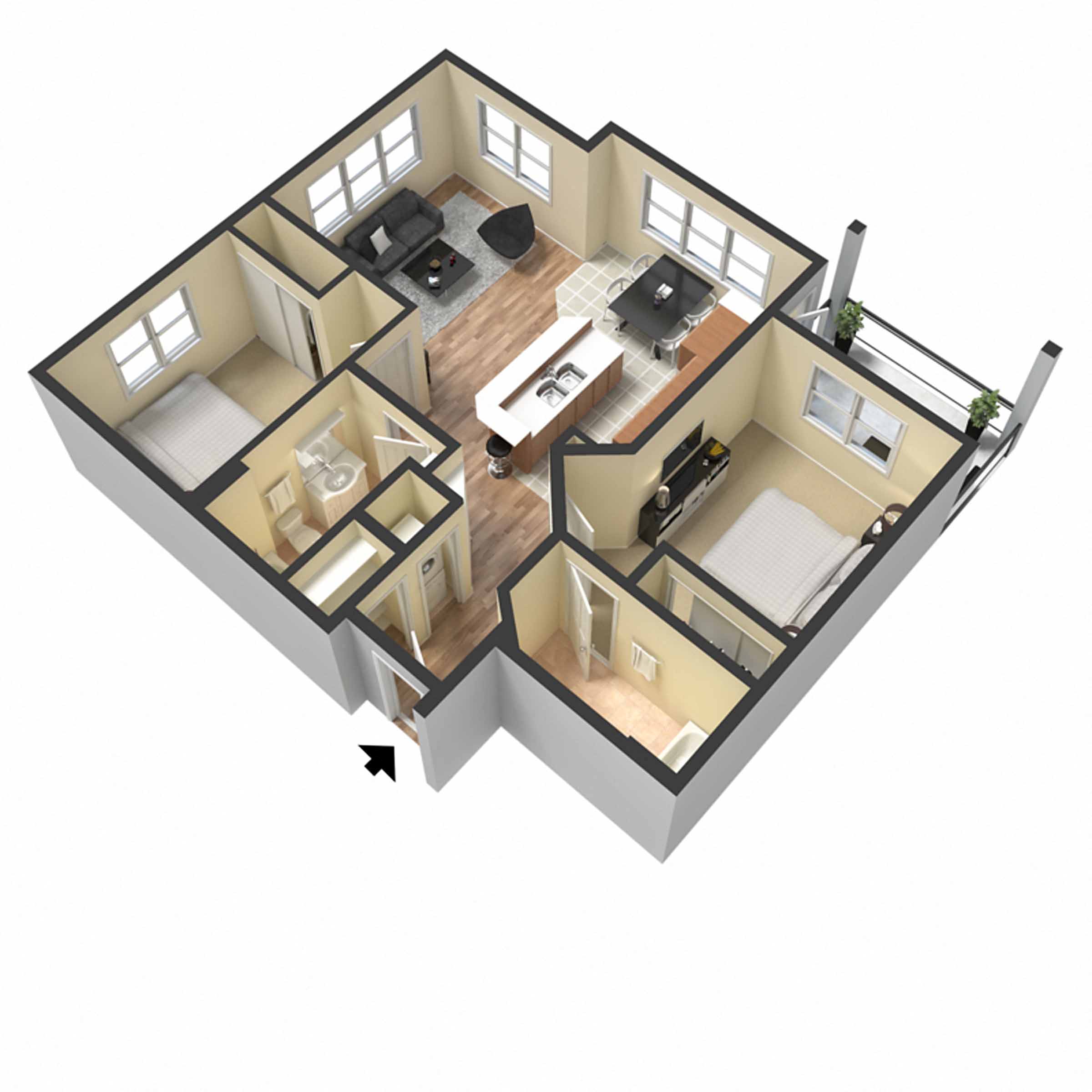 Urban Center Two bedroom Two bathroom