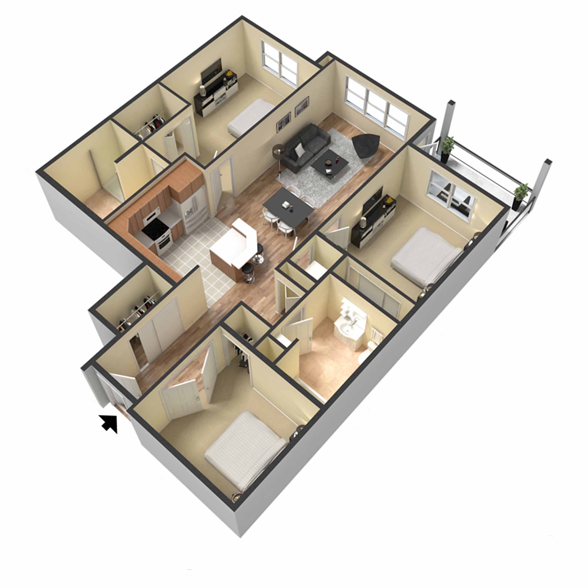 Urban Center Three bedroom Two bathroom