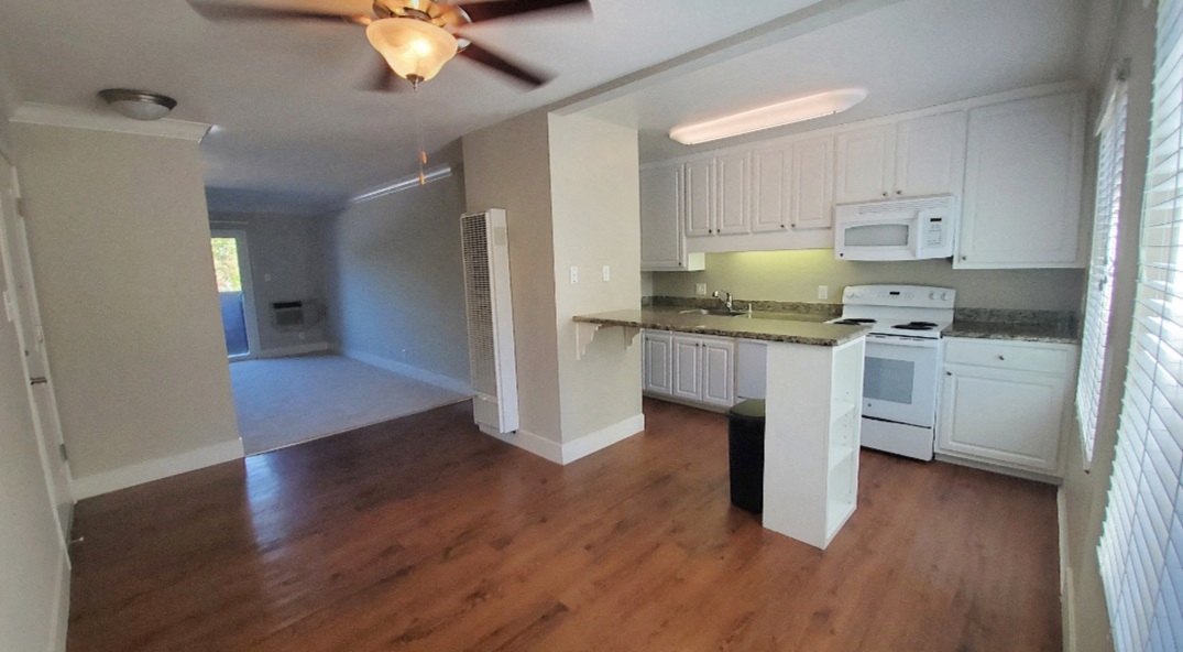 Walnut Creek CA Apartments for Rent - The Meridian - Spacious Living Room with Half Wood-Style Flooring, Half Plush Carpeting