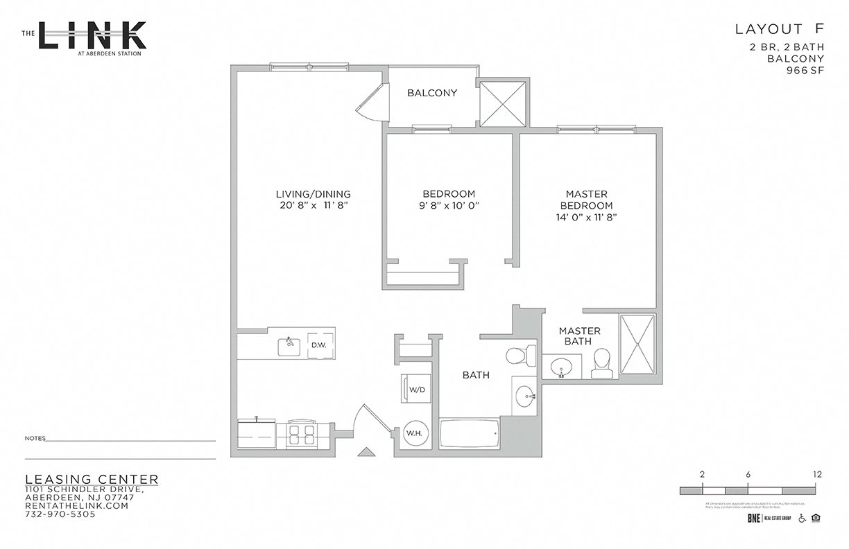 the link at aberdeen station, mixed use building, luxury rentals, aberdeen matawan train station, floor plan, 2 bedroom with balcony