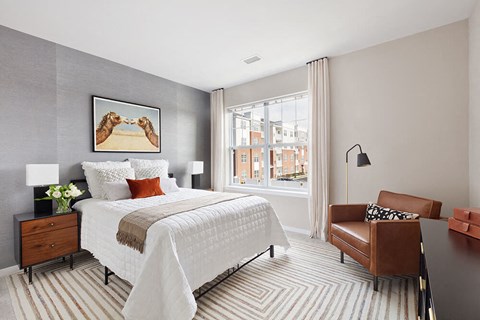 Bedroom With Expansive Windows at The Link at Aberdeen Station, Aberdeen, NJ