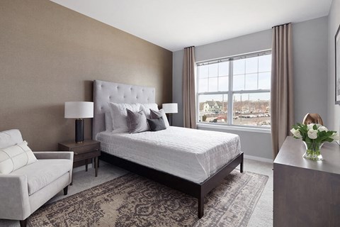 Comfortable Bedroom With Large Window at The Link at Aberdeen Station, Aberdeen, New Jersey