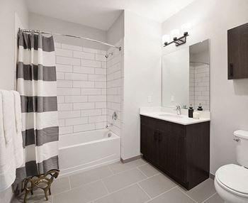 Grey Tile Bathroom at The Link at Aberdeen Station, Aberdeen, New Jersey