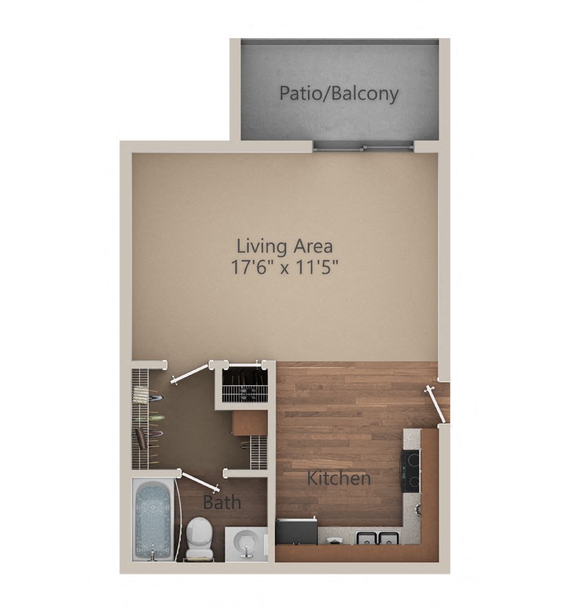 Studio 1 Bath (400 sq ft) Floor Plan at Whisper Hollow Apartments, Maryland Heights, MO, 63043