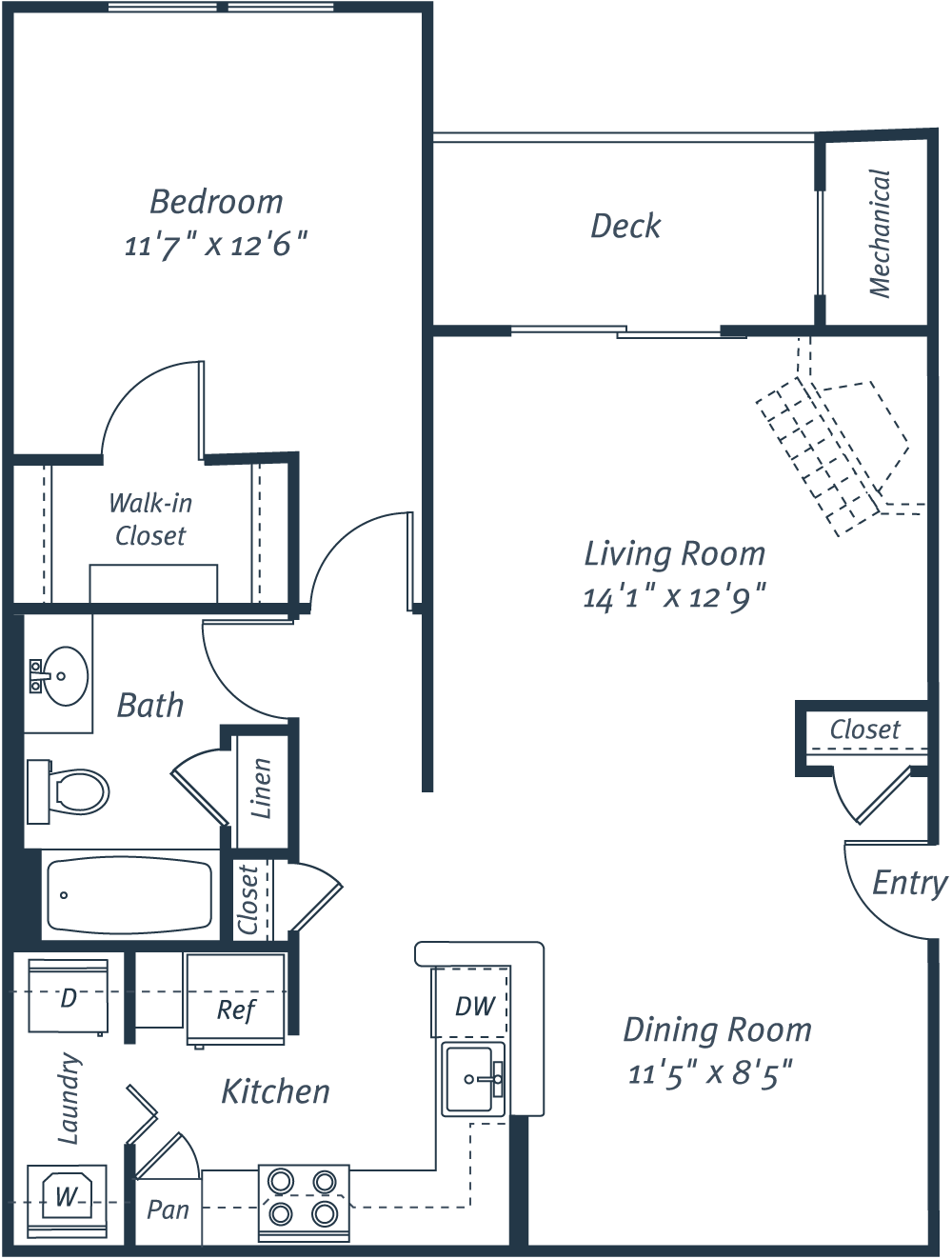 1 Bed - 1 Bath, 816 sq ft, Ewing with Garage