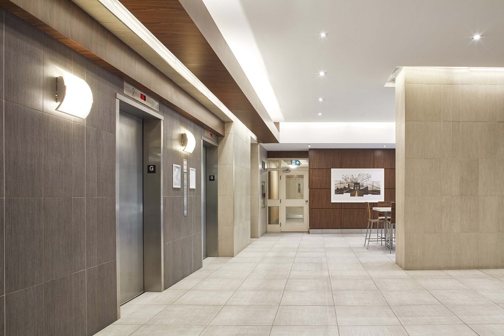 Modern lobby corridor with elevators