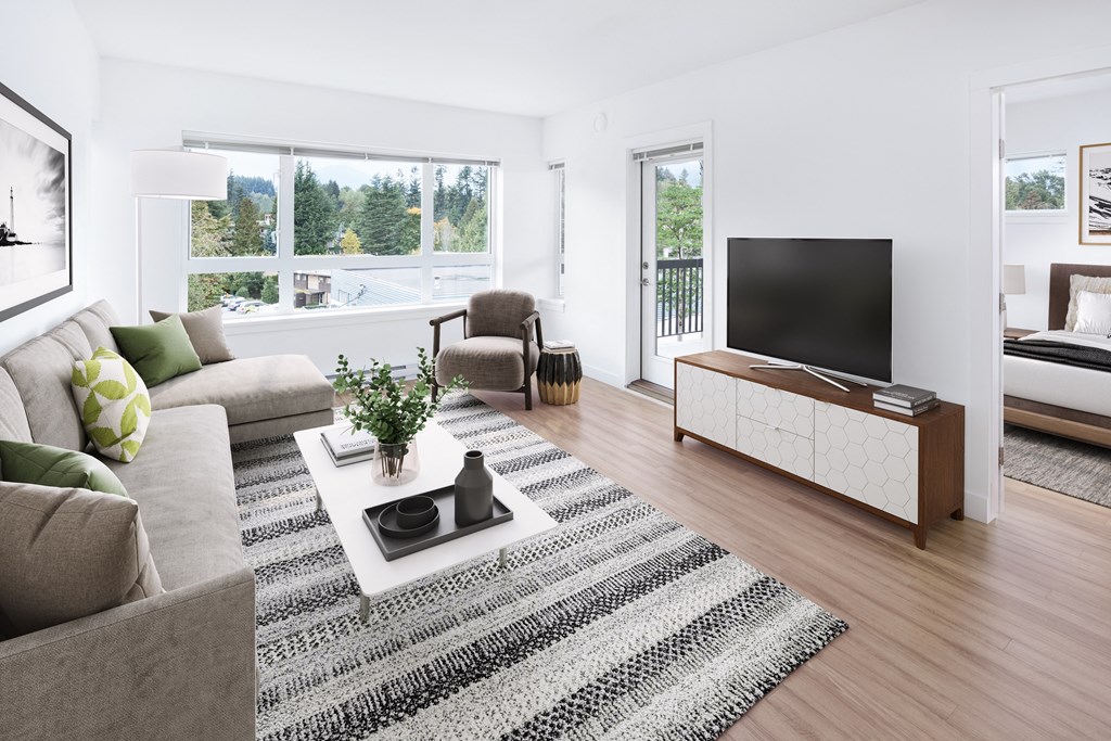 a living room with a couch and a television