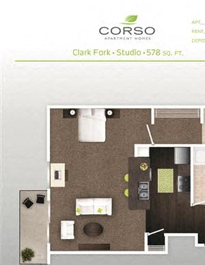 Studio 0 Bed 1 Bath Floor Plan Studio 0 Bed 1 Bath Floor Plan at Corso Apartments, Montana, 59801