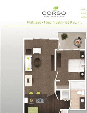 1 Bedroom 1 Bathroom Floor Plan 1 Bedroom 1 Bathroom Floor Plan at Corso Apartments, Missoula, MT