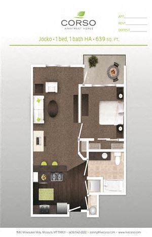 1 Bed 1 Bath Floor Plan 1 Bed 1 Bath Floor Plan at Corso Apartments, Montana