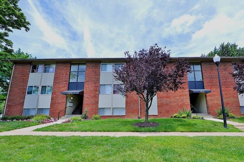 a brick building with a tree in front of it