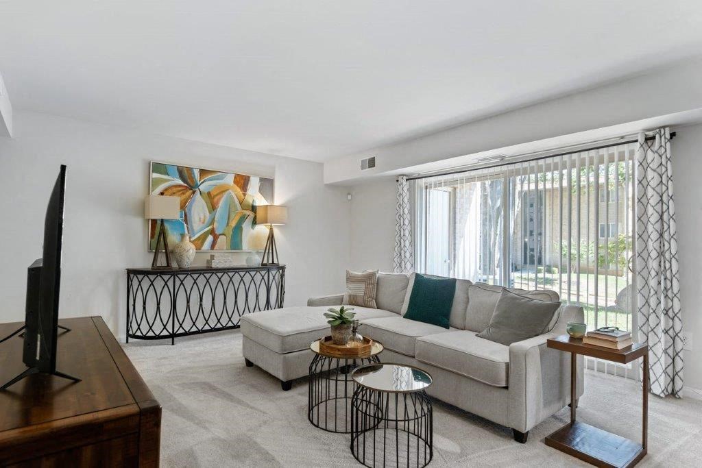 a living room with a couch and a television