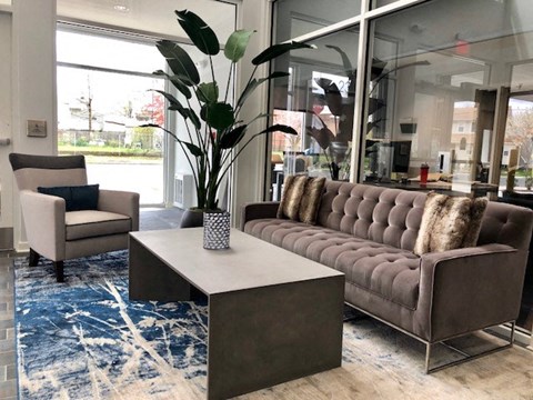 a living room with a couch and a coffee table