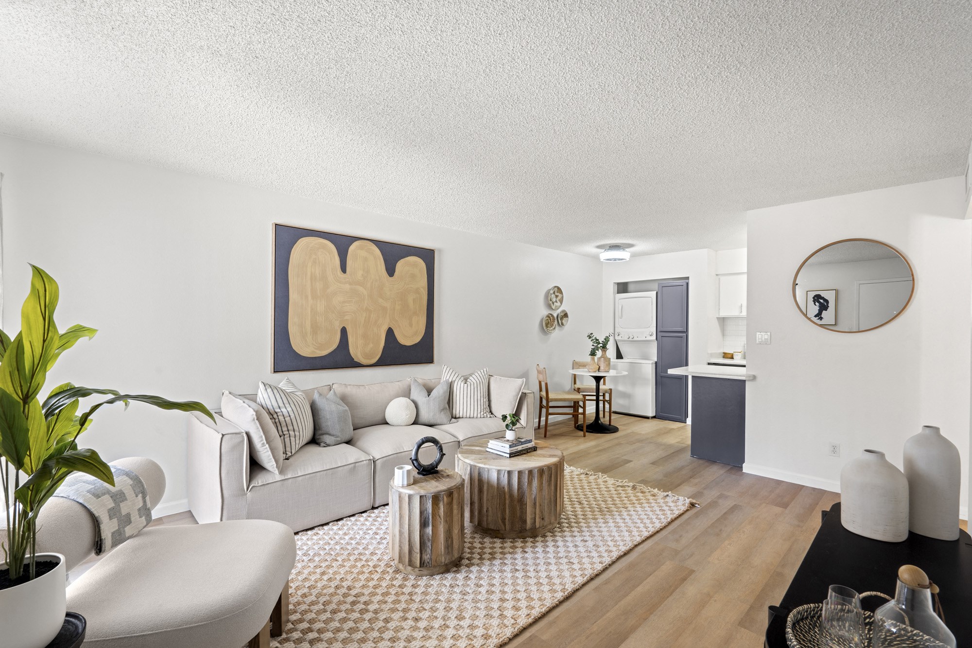 a living room with a couch and a table