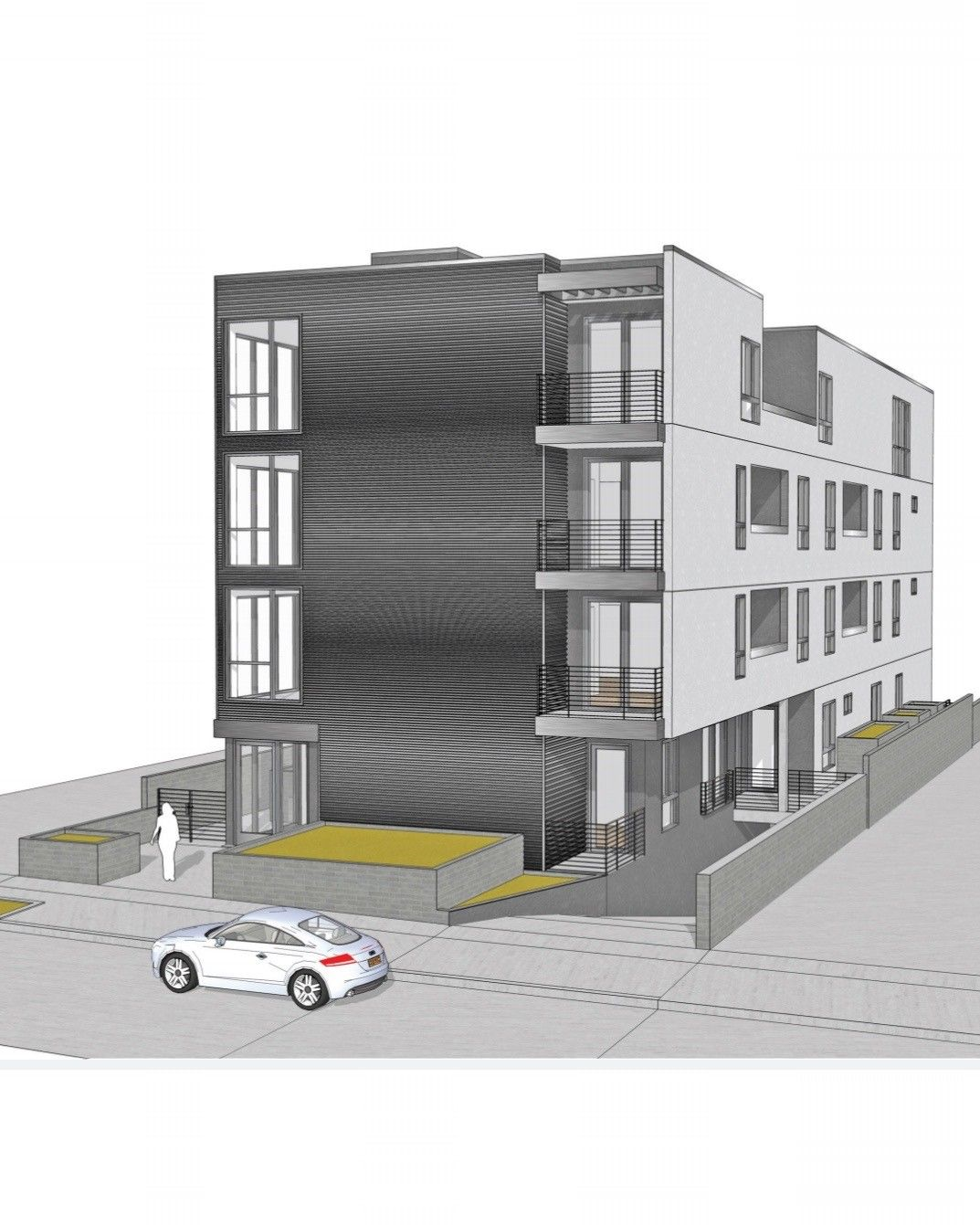 an illustration of a building with a car in front of it