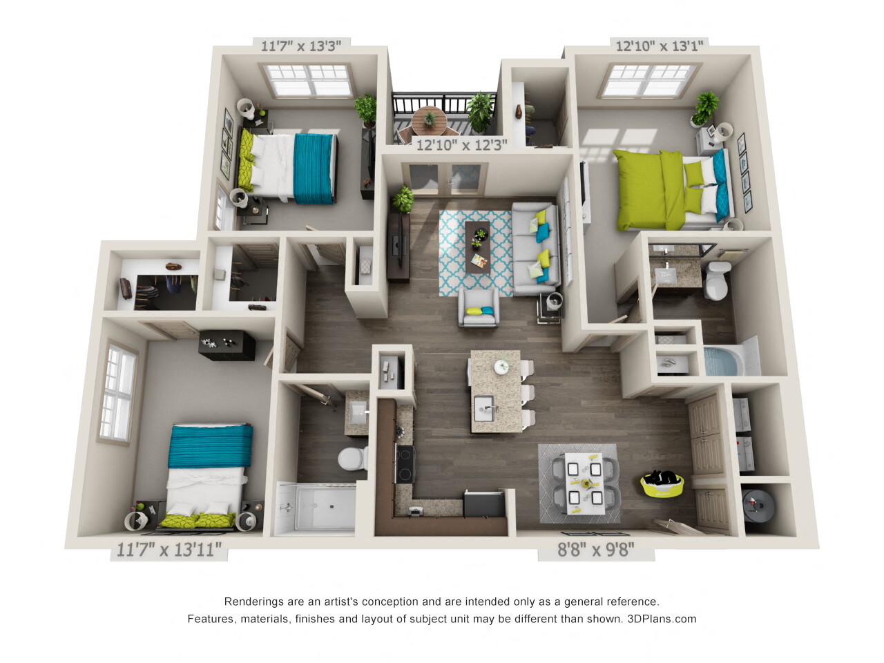 Hawthorne at the Glen Three Bedroom Floor Plan Rendering