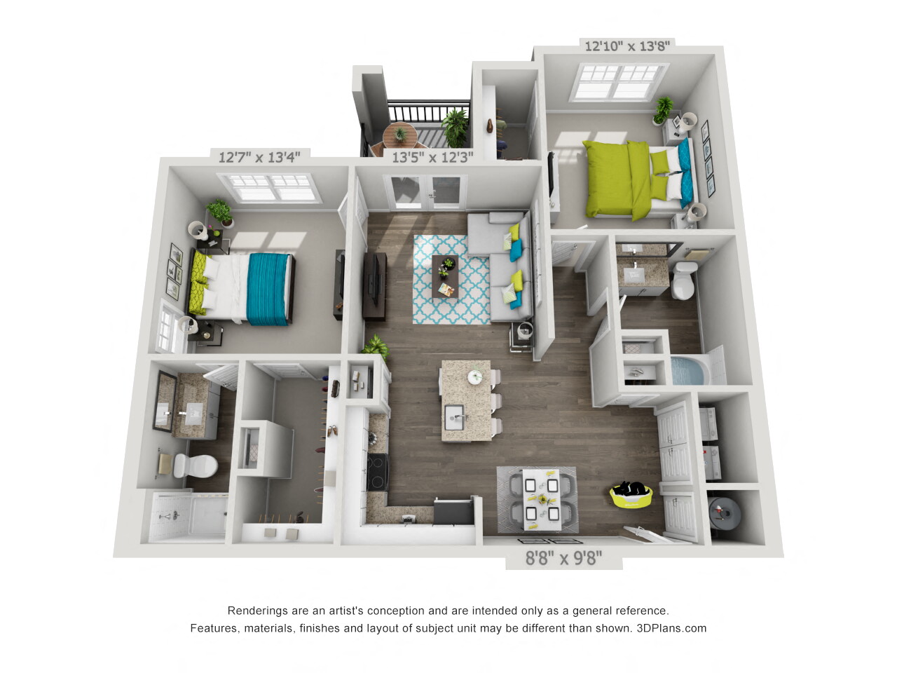 Hawthorne at the Glen Two Bedroom Floor Plan Rendering