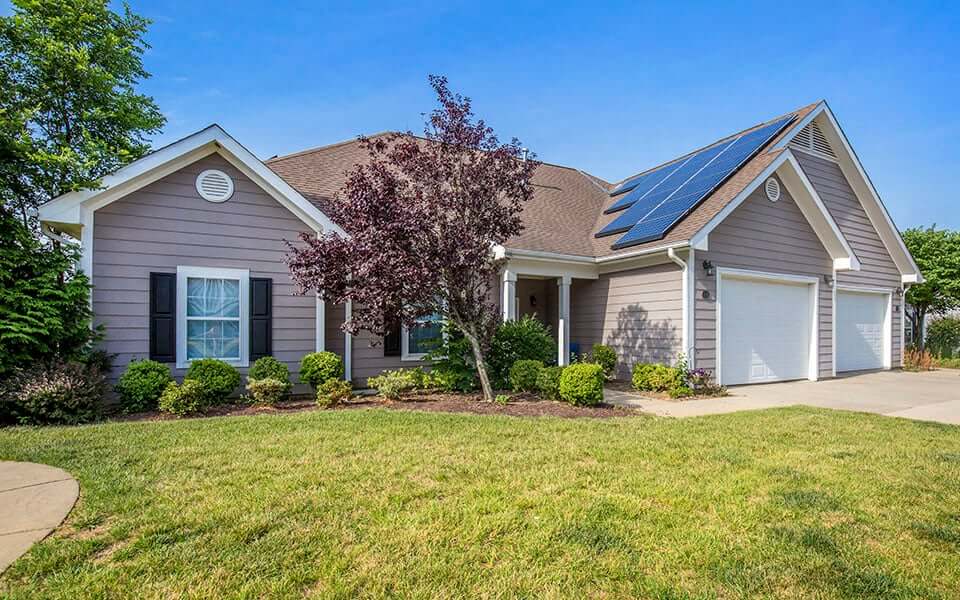 a house with a lawn and a tree in front of it