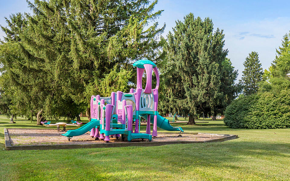 a pink and blue play set in a park
