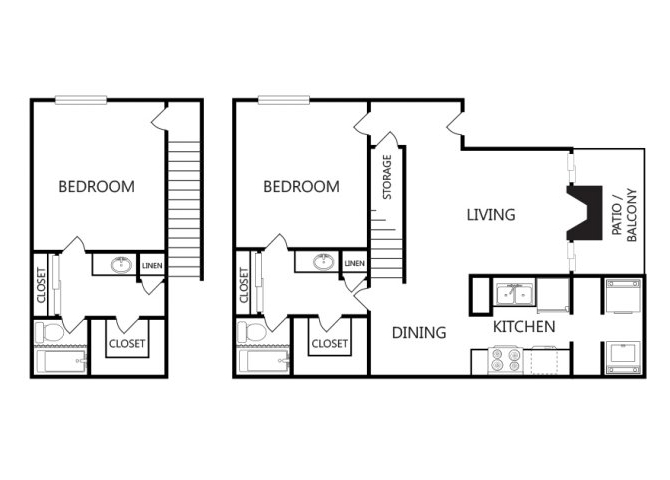 Two bedroom floor plan for rent at Arbors at Chimney Rock B2 floor plan