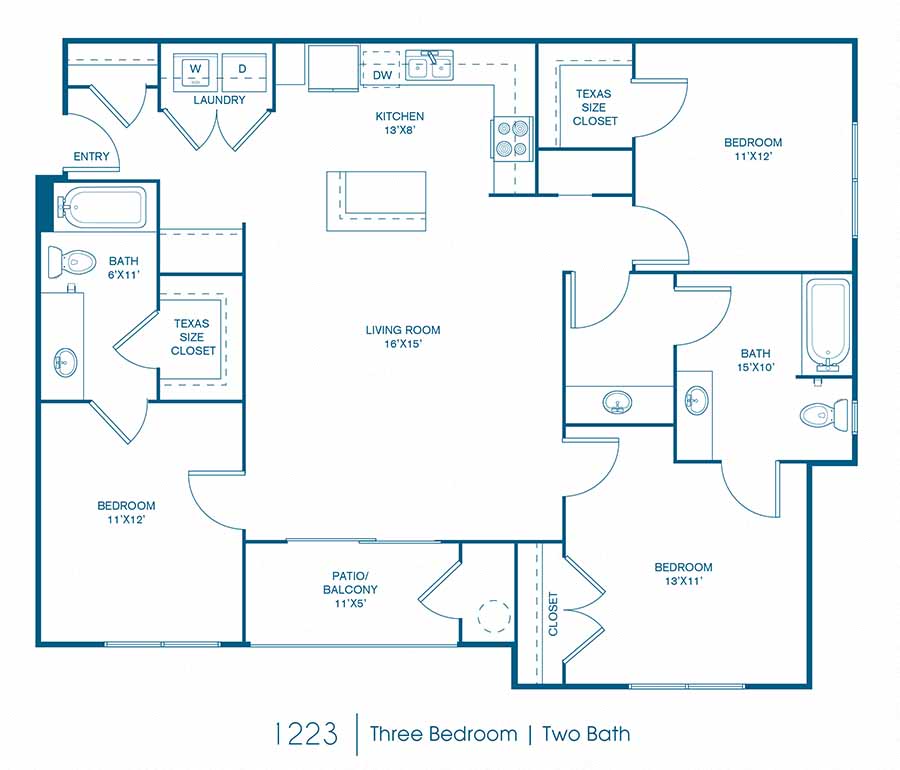 Three bedroom floor plan