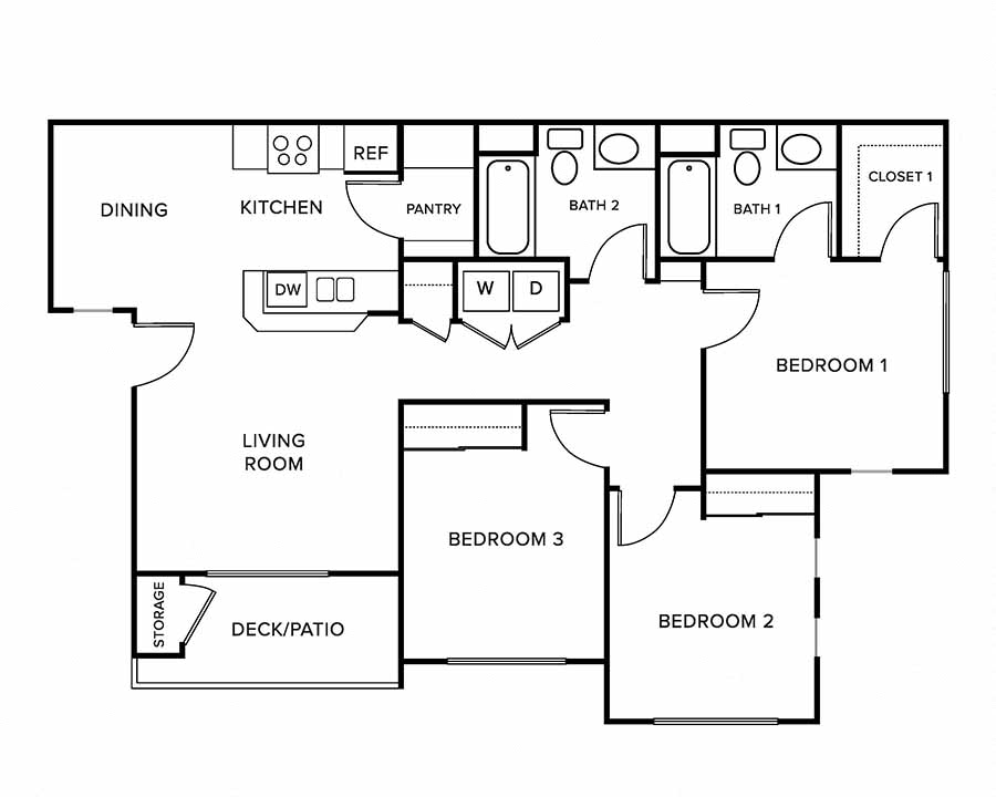 Three bedroom floor plan