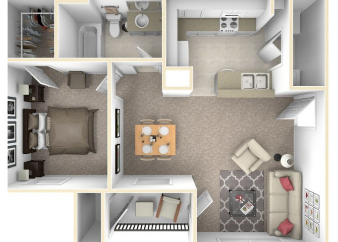 One bedroom floor plan apartments for rent in Killeen, TX