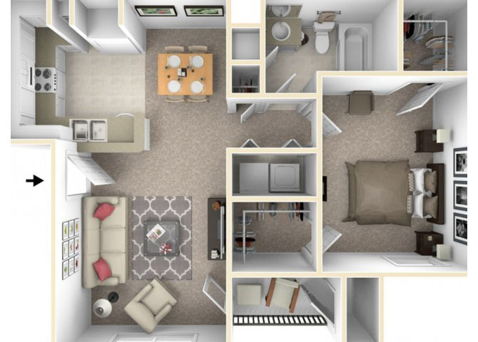 One bedroom floor plan apartments for rent in Killeen, TX