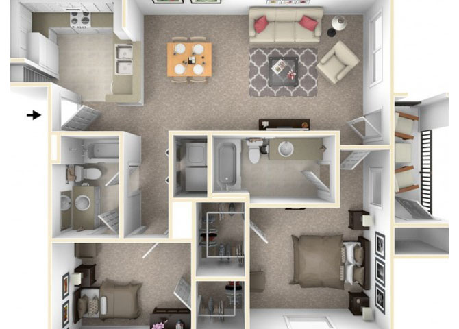 Two bedroom  floor plan apartments for rent in Killeen, TX