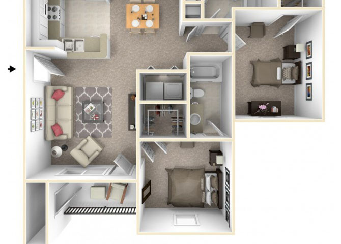 Two bedroom  floor plan apartments for rent in Killeen, TX