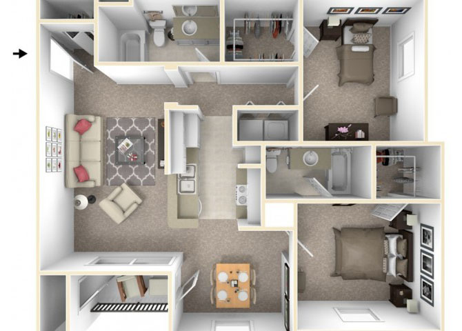 Two bedroom floor plan apartments for rent in Killeen, TX