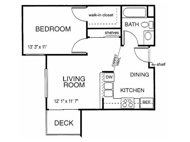 Citi Vista Senior Living | One Bedroom One Bathroom Floor Plan (Walk-in Closet) Walk-in Closets in 1x1 Floor plans available at Citi Vista Senior Living in Reno, NV 89512